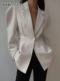 Blazer per abiti da donna TWOTWINSTYLE Blazer primaverile nero per donna Colletto dentellato Manica lunga Slim Solid Blazer moda minimalista Abbigliamento femminile 230310