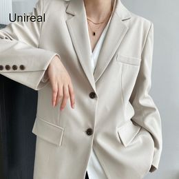 Trajes de mujer Blazers Unireal Primavera Otoño Mujer Blazer Traje Chaqueta Oficina Dama Abrigo Manga larga Elegante Suelto Mujer Casual Traje de negocios Abrigo 230306