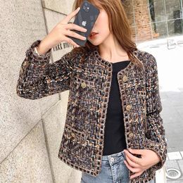 Damespakken Blazers Veste en tweed imbibe pour femme col rond manches longues boutons rue haute vintage elegant Harajuku Traf createur dames hiver 231205