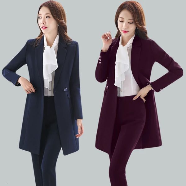 Ternos femininos blazers vestido de alta qualidade tecido outono inverno mulheres uniformes designs negócios senhoras escritório com longo blusão 231218