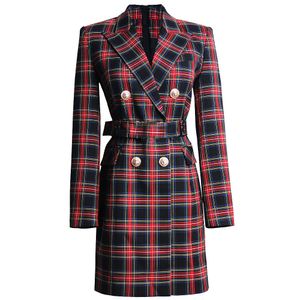 Costumes pour femmes Blazers Vintage facile à ajuster affaires mondiales esquire avocatsofinstagram look prêt au bureau tempérament plaid avec ceinture mince mini robe femmes XXL F077