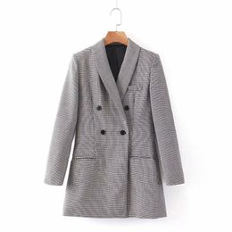 Trajes de mujer Blazers Vintage Mujer Traje a cuadros de doble botonadura Manga larga Abrigo de pata de gallo Bolsillos Chaqueta de oficina Señora Outwear Artículos en oferta