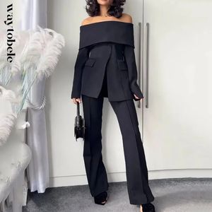 Costumes pour femmes Blazers Waytobele femmes deux pièces ensemble 2023 automne bureau Simple épaules nues à manches longues solide costume haut pantalon ample ensembles Streetwear 231013