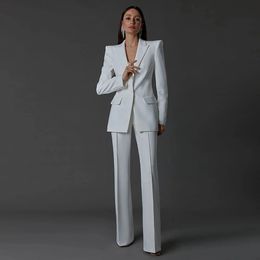 Trajes de mujer Blazers Pantalones blancos para mujer Conjuntos ajustados 2 piezas Blazer Fiesta de noche con un solo pecho Ropa hecha a medida Vestido formal para madre 231219