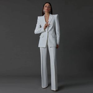 Costumes pour femmes Blazers Blanc Femmes Pantalons Ensembles Skinny 2 Pcs Blazer Simple Boutonnage Soirée Sur Mesure Porter Robe De Mère Formelle 231219