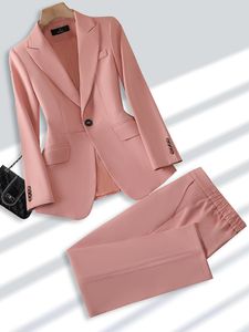 Damespakken Blazers Winter Autumn Beige Khaki Pink Ladies Pant Suit Formele 2 -delige set Blazer Women Office Business Work Wear Jacket en Trouser 230306