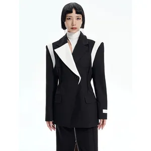 Costumes pour femmes Blazers femmes noir couleur-bloc élégant Blazer nouveau revers à manches longues coupe ample veste mode marée printemps automne BA023