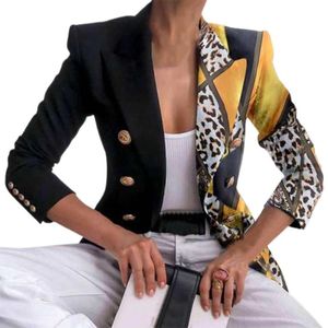 Damespakken Blazers Dames Blazer Print Double Breasted Herfst Winter Revers Lange Mouwen Slanke Jas voor Office Lady Elegant 5XL