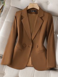 Costumes pour femmes Blazers femmes marron noir Blazer à manches longues simple boutonnage bureau dames veste affaires travail porter formel manteau 230320