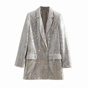 Trajes de mujer Blazers Mujer Patrón geométrico Lentejuelas Blazer Feminino Bolsillos brillantes Prendas de abrigo de manga larga Vintage Mujer Casual Tops 221119