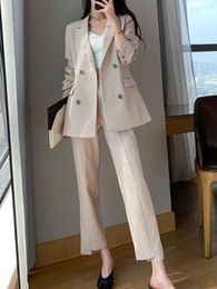 Costumes pour femmes Blazers femmes mode coréenne élégant pantalon d'affaires costume Double boutonnage Vintage Blazer veste crayon pantalon femme Chic tenue 221008