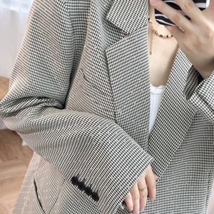 Costumes pour femmes Blazers Femmes Veste de costume surdimensionnée Pied-de-poule avec strass Poches passepoilées Automne Hiver High Street Chic Superbe Mode S 231011