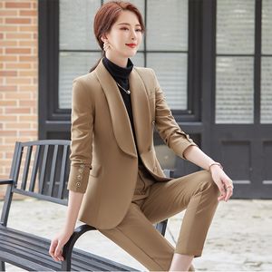 Damespakken Blazers Women Professional Business Work Wear Uniform Designs broekpakken formeel ol herfst winter dames kantoor blazers broek set 230306