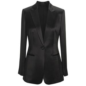 Costumes pour femmes Blazers Costumes pour femmes Blazer Noir Satin Veste à simple boutonnage Femmes Chic et élégant Blazer Couture Grande Taille Femme Manteau d'affaires 230310