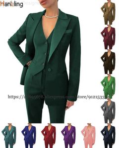 Damespakken Blazers Women's Suit 3-delige zakelijke formeel werk Draag Kantoorpak Set Ladies Jacket Casual Blazer+Pants+Vest Outfit C240410