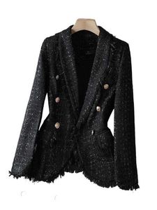 Costumes pour femmes Blazers Costumes pour femmes Blazers mode à manches longues simple boutonnage jolie pochette femmes dames automne hiver noir blanc Plaid bouton décoration Coa 09PW