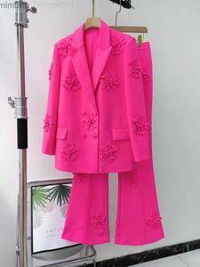 Costumes de femmes Blazers Femmes Collar Spring Jacket Full Longueur Fuchsia Coat Style Micro Micro Flared Pantal