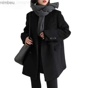 Costumes de femmes Blazers Femmes Blend Blend Coat Solid Mid Long Wozen Blazer épais Blouse chaud Bourse de pardessue pour femmes Tops Automne et hiver 2023 C240410