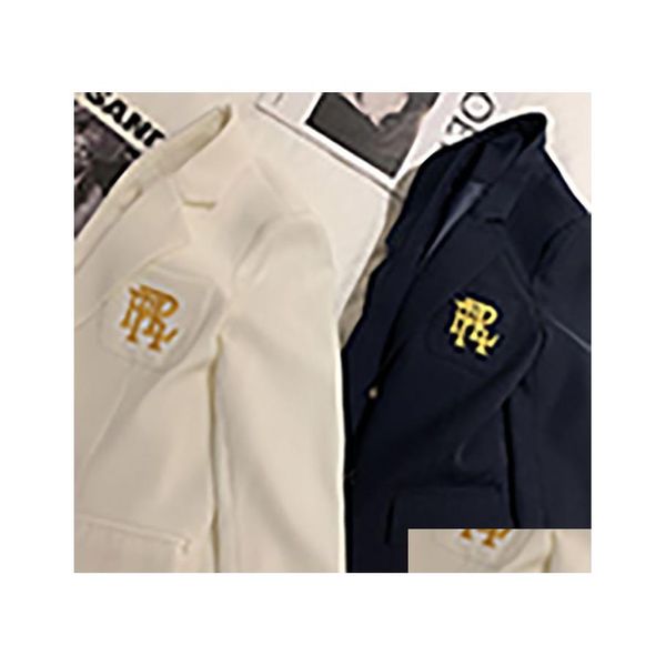 Trajes de mujer Blazers para mujer 2022 Chaqueta de traje con bordado de letras Blanco para mujer Abrigo de gran tamaño de manga larga Blazer suelto Office Lad Dhft6