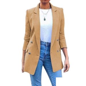 Damespakken Blazers Womens Blazer Pak Jackets Long Solid Coats Office Ladies Tijden Down Collar Casual Female Outerwear Drop Deliv DHK53