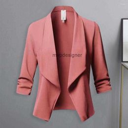 Trajes de mujer Blazers trajes para mujeres chaqueta de traje ligero para mujeres elegante negocio elegante Cardigan de puntada abierta con tres cuartos mangas para formal