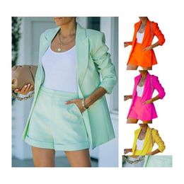 Damespakken blazers dames dames pakken sets lente lange mouw solide vest blazer shorts 2 -delige set tracksuit outfits drop de dh5xt