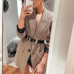 Damespakken Blazers Xitimeao 2021 Nieuwe vrouwen Fashion Herfst Plaid Suit Werk Office Lady Pak Slim Double Breasted Casual vrouwelijke Blazer Coat T221027