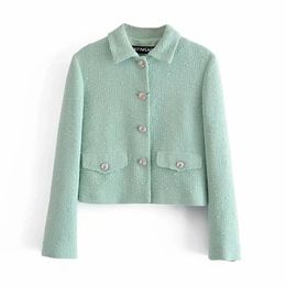 Damespakken Blazers Xitimeao Women Fashion Single Breasted Tweed Check Short Coat Vintage lange mouwzakken vrouwelijke bovenkleding chique tops