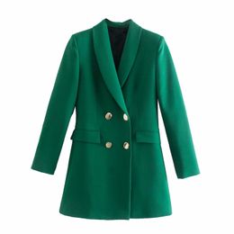 Damespakken Blazers Xitimeao Women's Spring en herfstmode Double Breasted Slim Fit Long Double Breasted Coat Retro lange mouwen damespak 230311