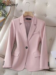 Trajes de mujer Blazers Yitimuceng Blazers de un solo botón para mujer Primavera Manga larga Slim Women Blazer Chic Office Ladies Abrigo sólido con muescas 231211