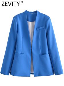 Costumes pour femmes Blazers Zevity femmes mode couleur bonbon poches mince Blazer manteau bureau dame Chic à manches longues costumes d'affaires Veste Femme hauts CT536 230311