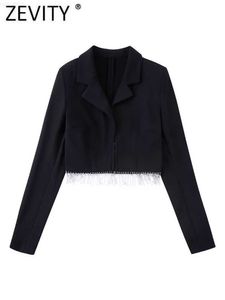 Dameskostuums Blazers Zevity Damesmode Notched Collar Zoom Diamond Tassel Stitching Short Blazer Coat Office Lady Chic Crop Veste Suit Tops CT2509 L230724