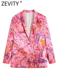 Abiti da donna Blazer ZEVITY Donna Vintage Tie Dyed Patchwork Stampa Soft Touch Blazer Coat Office Lady Chic Pocket Abiti da lavoro Veste Femme CT1388 L230724