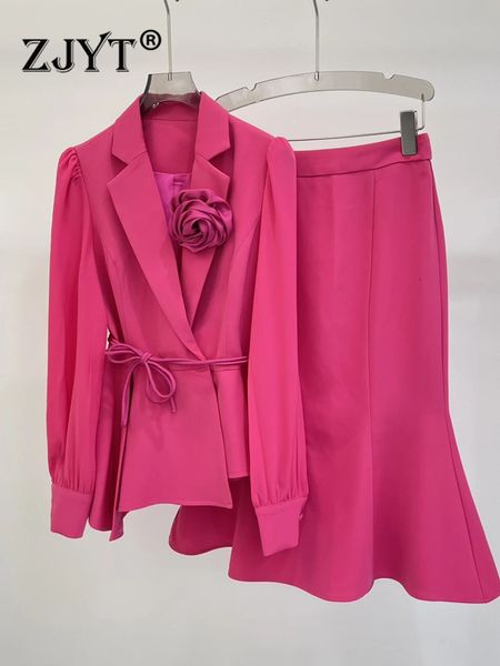 Costumes pour femmes Blazers ZJYT élégant dame bureau robe De soirée ensembles deux pièces pour les femmes tenue automne Blazer jupe costume Conjuntos De Falda Vestidos 231024