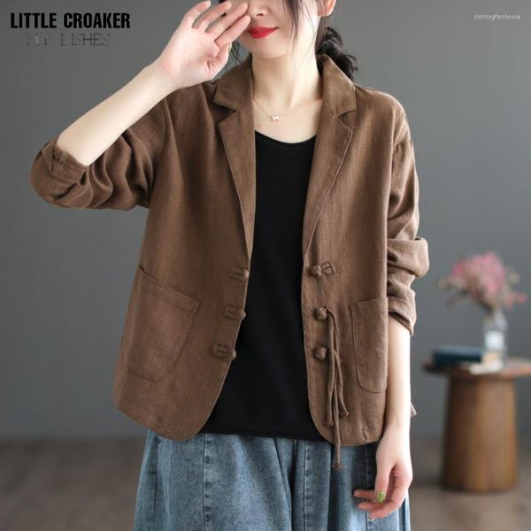 Costumes pour femmes marque magasin retrait rétro Pan bouton coton lin costume manteau femmes printemps mince ample à manches longues haut