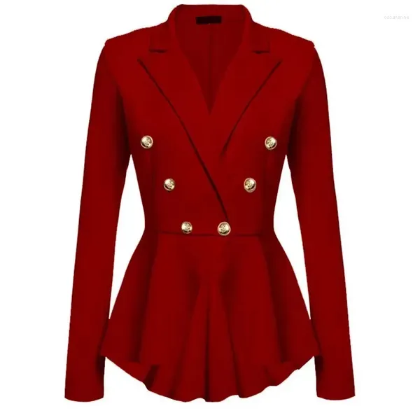 Costumes pour femmes Boucle À Volants Vestes À Manches Longues Élégant Blazer Femme Blanc Noir Rose Automne Femmes Slim Fit Double Rangée Manteau De Costume En Métal