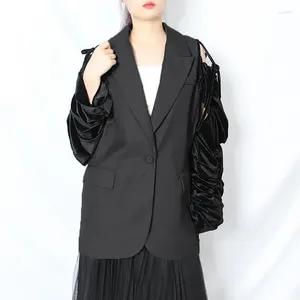 Costumes pour femmes Bugilaku Streetwear Mode Blazers occasionnels Femmes Couleur Solide Lâche Amovible Patchwork Blazer Femelle Poches Crantées Vestes