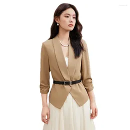 Damespakken Cardigan Blazer Women Summer Fashion Tempeprament Business Slim Half Sleeve Sjover Collar Jacket Office Ladies Work Coat