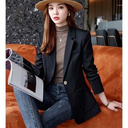 Damespakken Casual Formeel Mode Blazers Kantoor Dames Losse Effen Kleur Knoopzakken Ingekerfd Lente Herfst Dun Jasje Dames W061