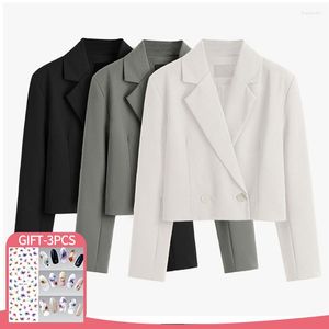 Costumes pour femmes Casual Bureau Travail Femmes Blazer court Veste Mode Manches longues Double boutonnage Slim Vêtements de dessus pour femmes All-match élégant