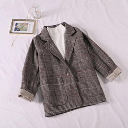Costumes pour femmes à carreaux Vintage Blazer manteau filles printemps coréen coupe ample mode décontracté basique poche à manches longues un bouton haut 2023