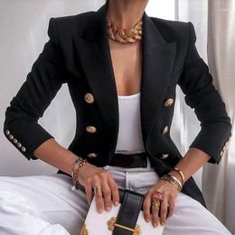 Damespakken Chique Blazer Women Lente 2024 Koreaanse mode Gotched Long Sleeve Double Breasted Solid Slim Casual Jackets