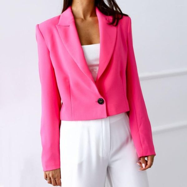 Costumes pour femmes Chic court femmes Blazer dame simple bouton revers Type bureau élégant manteau Cardigan