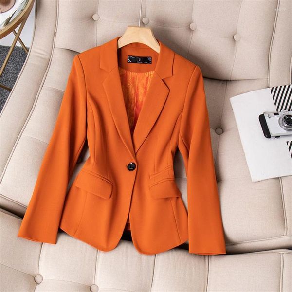 Costumes pour femmes Chic femmes veste Orange rose noir à manches longues bouton unique manteau mince femme formel Blazer bureau dame affaires vêtements de travail