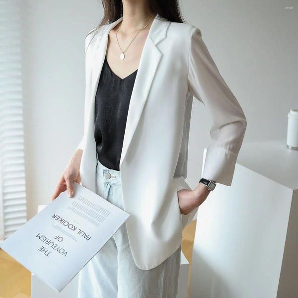 Costumes pour femmes, veste de costume en mousseline de soie, Version coréenne d'été 2023, ample, blanc, fin, manches moyennes et longues, protection solaire