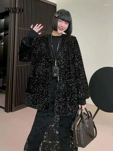 Costumes pour femmes Veste à paillettes de style chinois 2024 Automne Fashion V-Neck Blazer Surdimension Black Club Outwear Female Spring Inkeo 4O045