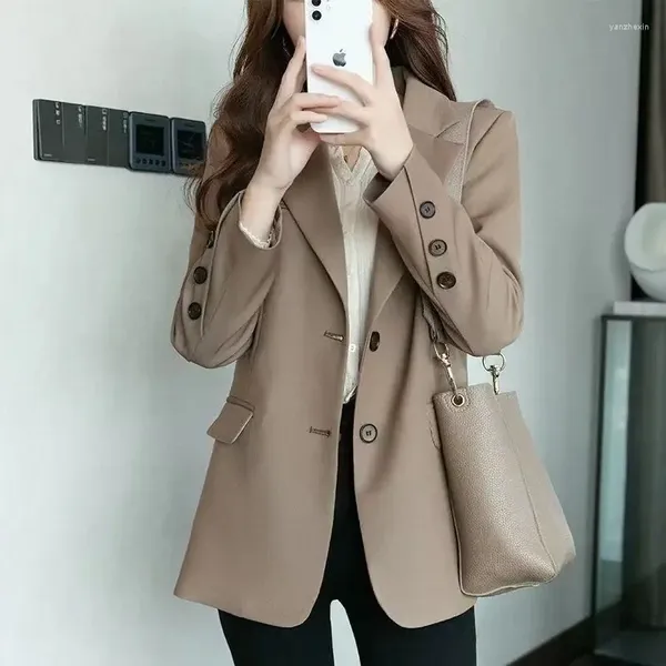 Costumes pour femmes Vêtements Veste Lâche Tenue de bureau Tenues professionnelles Blazer noir Femme Manteaux solides pour les femmes formelles pour travailler coréen