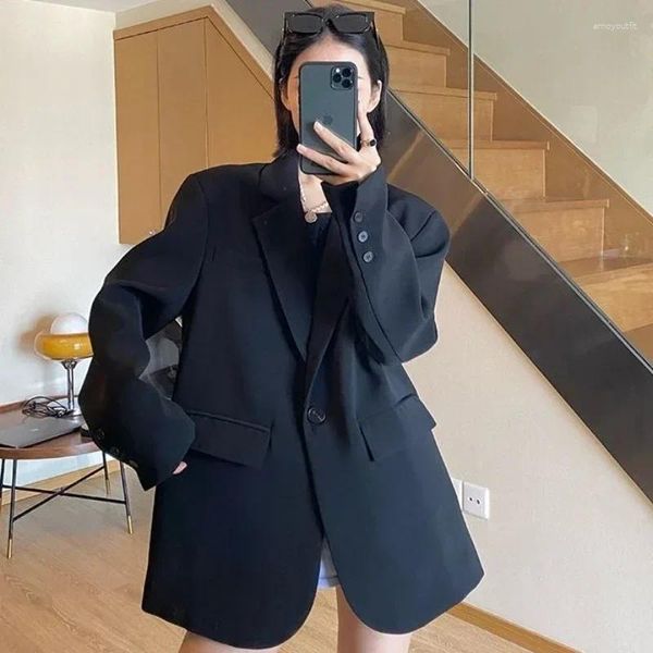 Trajes De Mujer Abrigos Para Mujer Ropa Sobre Chaqueta Suelta Vestido Largo Sólido Blazer Mujer Ropa De Abrigo Gris Confección Moda Coreana Comentarios Muchos