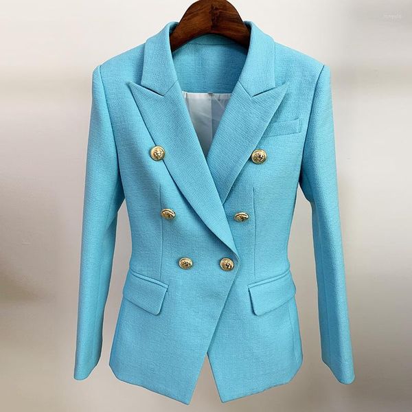 Costumes pour femmes Coton Lin Blazer Femmes Vestes Printemps Vert Bleu Noir Blanc Double Boutonnage Bouton Bureau Dames Femmes Blazers Costume