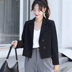 Trajes de mujer Crop Blazer Mujer Ropa elegante Color negro Manga larga Abrigo corto Estilo casual Señoras Blazers 2023 Diseños de primavera Prendas de abrigo